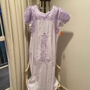 Embroidered Mexican Dress, White and Lavender